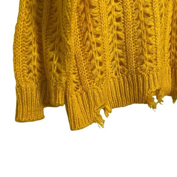 A.P Design Fashion Wool Blend Open Knit Distressed Sweater Mustard Yellow Large - Picture 5 of 9